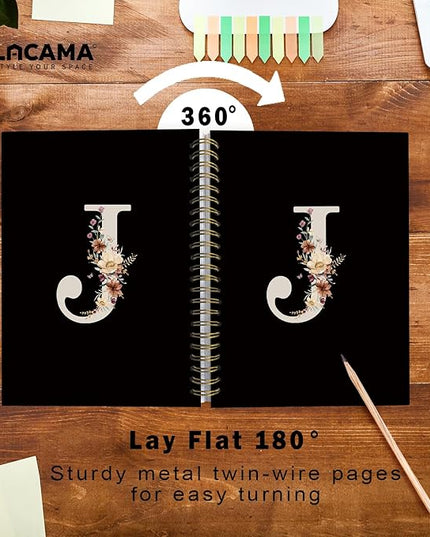 Lacama Black Initial Letter J School Notebook Journal, Cute Wildflower Personalized Spiral Notebook, School Supplies, Customized Monogrammed Gifts, Birthday Gifts for Women, Office Supplies