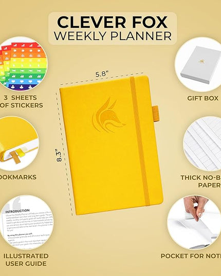 Clever Fox Planner – Undated Weekly & Monthly Planner for Productivity, Time Management & Goals – Organizer Journal – A5 (Amber Yellow)