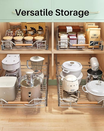 Pull out Cabinet Organizer, 15"W X 21"D, Heavy Duty Smooth Sliding Under Cabinet Shelves for Pots and Pans, Full-Extension Roll out Drawers, Slide out Organization for Home Kitchen Pantry