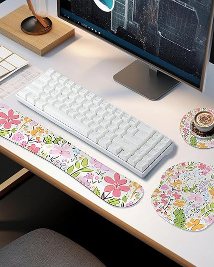 RICHEN Mouse Pad and Keyboard Wrist Rest, 3-in-1 Computer Mousepad and Coaster Set, Non-Slip Keyboard Wrist Rest and Mouse Pad Set Ergonomic Design (YKMWR-54)