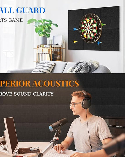 DOLLAR BOSS Felt Cork Board Tiles, 6 Packs 12" x 12" 1/2" Thick Cork Bulletin Board Self Adhesive Acoustic Panels Soundproof Corkboards for Walls with 60 Pushpins for Home Office Kitchen School, Black