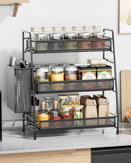 EKNITEY Bathroom Countertop Organizer Shelf - 3 Tier Counter Spice Rack Metal Makeup Rack Small Coffee Station Organizer for Sink/Bedroom/Living room/Kitchen/Office
