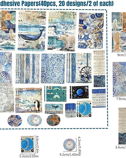 Esweny 100 PCS Vintage Ephemera Pack Journaling Scrapbooking Supplies Scrapbook Sticker Paper Kit for Junk Journal Planners Collage Craft Notebooks Decoupage Album (Ocean)