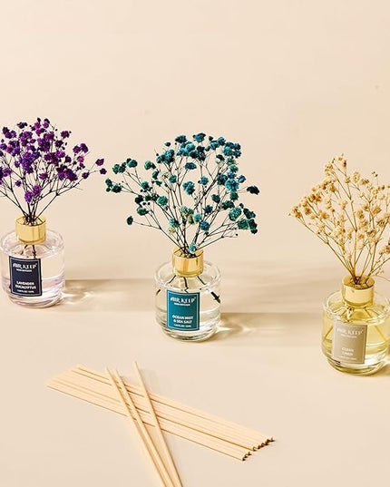 Airkeep Reed Diffuser Set of 3,Clean Linen Ocean Mist&Sea Salt Lavender Eucalyptus Oil Reed Diffusers for Bedroom Living Room Office Aromatherapy Oil Reed Diffuser for Gift 50ml x 3