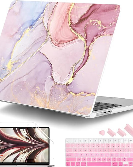 DONGKE for M4 MacBook Air 13.6 Inch Case 2025 2024 2023 2022 Model A3240 A3113 A2681 M3 M2 Chip, Plastic Hard Shell Case Cover with Touch ID for MacBook Air 13 Inch M4 - Pink Marble