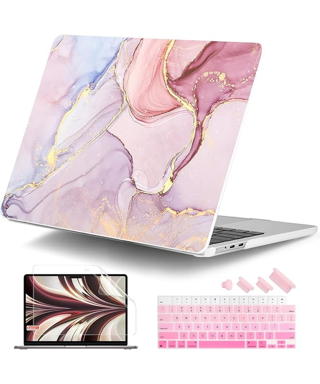 DONGKE for M4 MacBook Air 13.6 Inch Case 2025 2024 2023 2022 Model A3240 A3113 A2681 M3 M2 Chip, Plastic Hard Shell Case Cover with Touch ID for MacBook Air 13 Inch M4 - Pink Marble