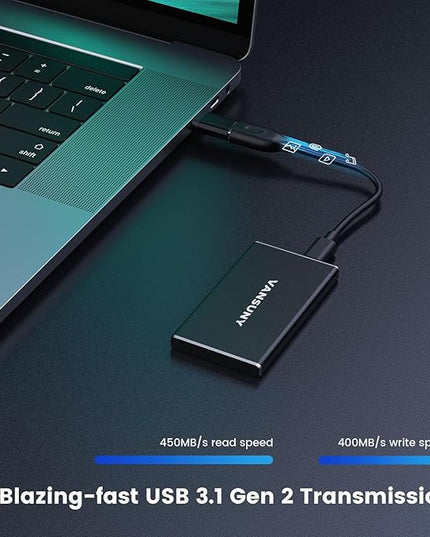 Vansuny 500GB Portable External SSD, USB 3.1 Gen2 450MB/s High-Speed Data Transfer, Metal USB C Mini Portable External Solid State Drive for PC, Laptop, Phones and More