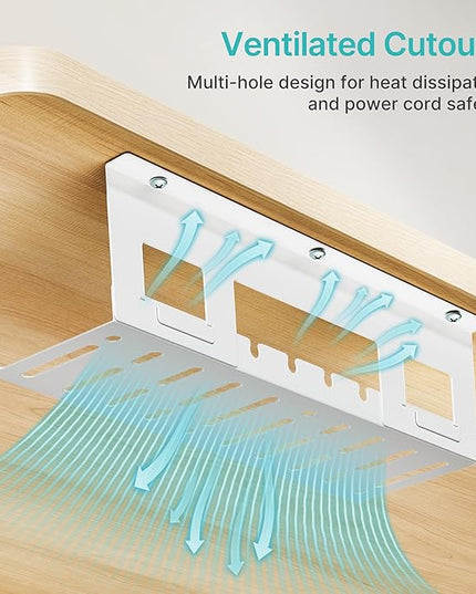Under Desk Cable Management Tray, 15.7 Inches Metal Cord Organizer Rack, Desk Tray for Power Strip, Cord, Wire, Easy Mounting Cable Management Under Table for Home Office, White