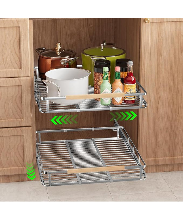 SOFRON Expandable Pull Out Drawers for Cabinets, Kitchen Cabinet Slide Out Shelves, Adjustable Roll Out Drawers, Stainless Steel, Medium 2 Pack, (14.5"-24") Width x 17.5" Depth
