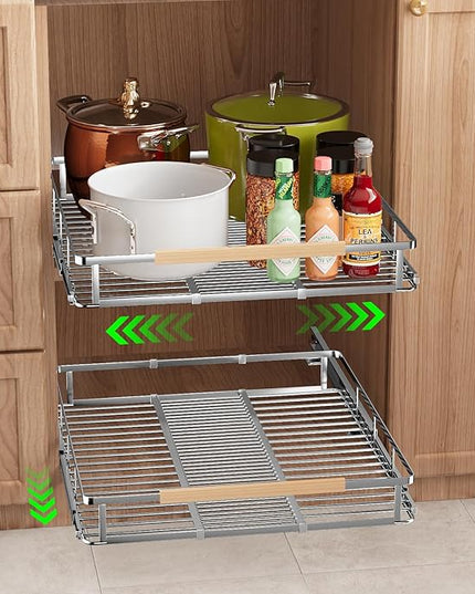 SOFRON Expandable Pull Out Drawers for Cabinets, Kitchen Cabinet Slide Out Shelves, Adjustable Roll Out Drawers, Stainless Steel, Medium 1 Pack, (14.5"-24") Width x 17.5" Depth