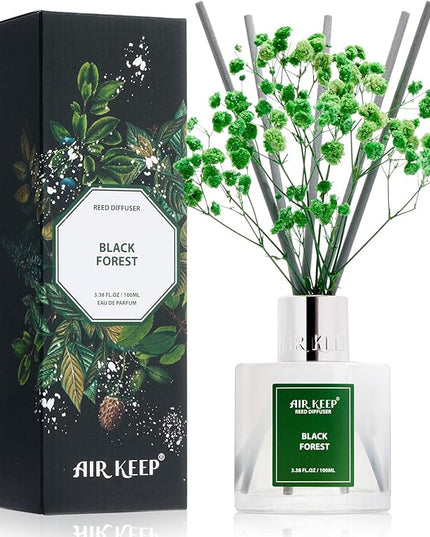 Airkeep Reed Diffuser Set,3.38 fl oz (100 ml) - Black Forest Oil Diffusers with 8 Reed Sticks, Home Fragrance Reed Diffuser for Bathroom Shelf Decor