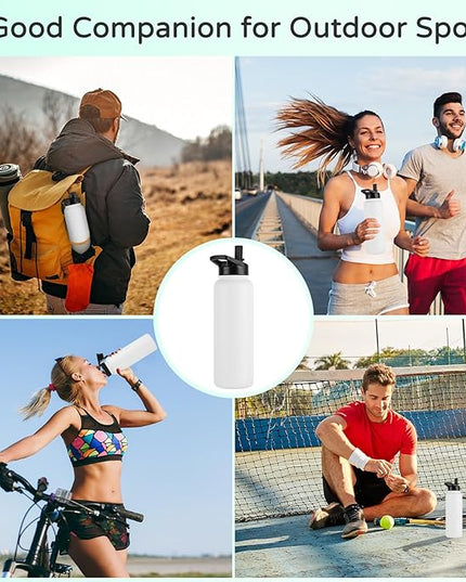 DOMICARE 40 oz Insulated Water Bottle, Vacuum Insulated Stainless Steel Sports Water Bottle with Straw Lid & Spout Lid, Leakproof, Reusable - Travel, Camping, Bike, White