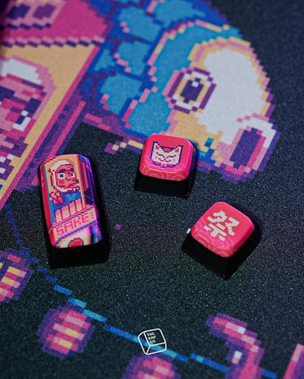 x Pixel Jeff Neon Japan Keycap Set, 120 Keys ASA PC PBT Keycap Set, Dye Sub Shine Through 4-Sided Crystal Key Caps, Japanese Style Keycaps for MX Switches Mechanical Keyboard