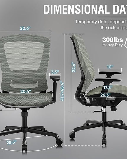 ELABEST T96 Mesh Office Chair,Ergonomic Computer Desk Chair,Sturdy Task Chair- Adjustable Lumbar Support & Armrests,Tilt Function,Comfort Wide Seat,Swivel Home Office Chair