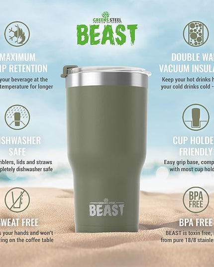 Beast 40 oz Tumbler Stainless Steel Vacuum Insulated Coffee Ice Cup Double Wall Travel Flask (Army Green)