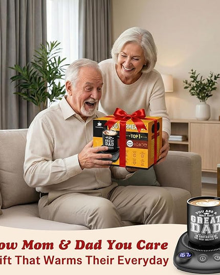 KitchekShop Coffee Mug Warmer - Fastest Heating & Highest Temperature, Coffee Cup Warmer for Desk Auto Shut Off, 4 Temp Settings & 1-12H Timer, Smart Electric Beverage Warme (Cup Warmer Set for dad)