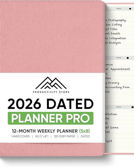 Dated, 2026 Planner, 5.8” x 8.3” - The #1 Productivity Planner to Achieve Your 2026 Goals - Planner 2026-2027 by PRODUCTIVITY STORE (A5, PINK)