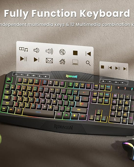 Redragon S101M-KS Gaming Keyboard and Mouse Wireless with Tri-Mode, RGB Keyboard and 4800 DPI Gaming Mouse, 10 Independent Multimedia Keys for Wins, PC, Computer, Wireless S101 Ideal for Gamer