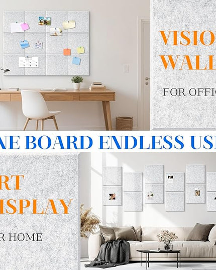 DOLLAR BOSS Large Cork Board for Wall 48" x 36" x 0.5" Bulletin Board 12 Packs Corkboard Tiles Self Adhesive Felt Wall Tiles for Office Home School, Light Grey