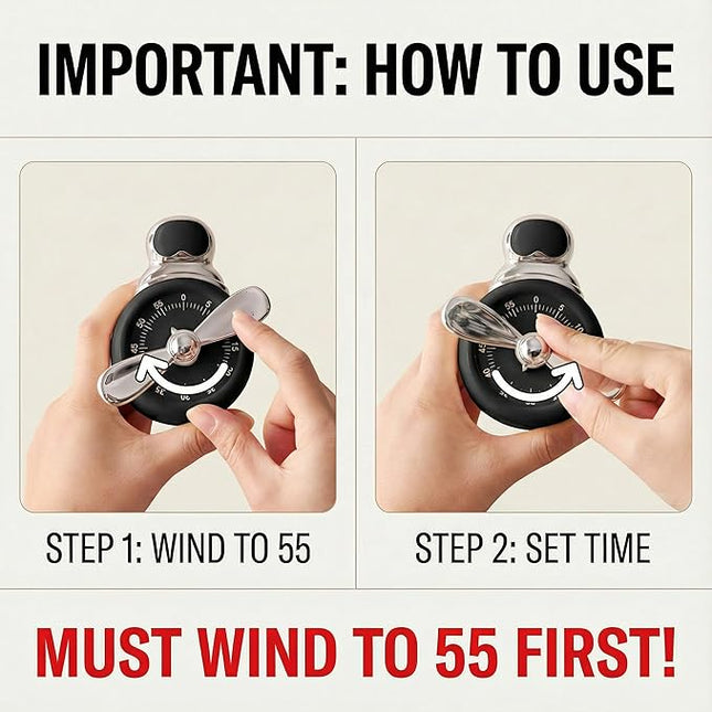 Visual Timer, Cute Magnetic Mechanical Kitchen Timer for Cooking, No Batteries Required, 60-Minute Countdown Clock for Study, Classroom, Baking, Yoga, Pomodoro - Loud Alarm (Retro Black (Pilot Style))