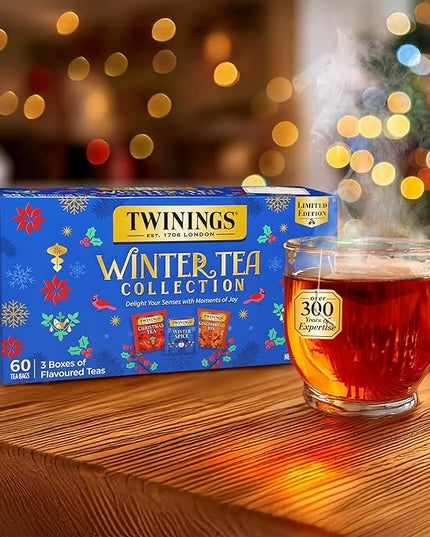 Twinings Winter Tea Collection, Limited Edition Holiday Gift Box, 20 Count (Pack of 3), Includes Christmas Tea, Winter Spice, and Gingerbread Joy, Enjoy Hot or Iced, 60 Teabags
