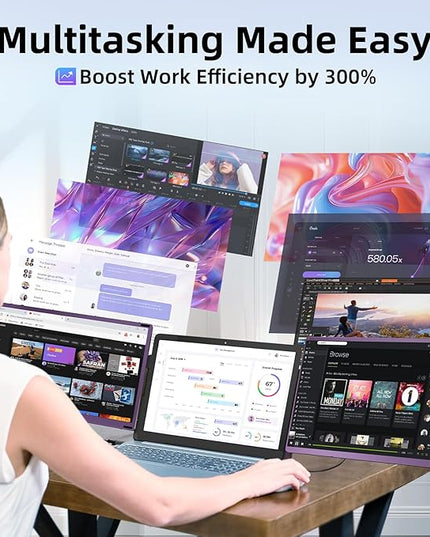 BKVOO 15.6" Laptop Screen Extender Monitor - Detachable Triple Monitor FHD 1080P IPS 120% sRGB 235° Rotation Travel Extra Screen Compatible with Wins Mac Chrome Dex Fits 13-17" Laptop