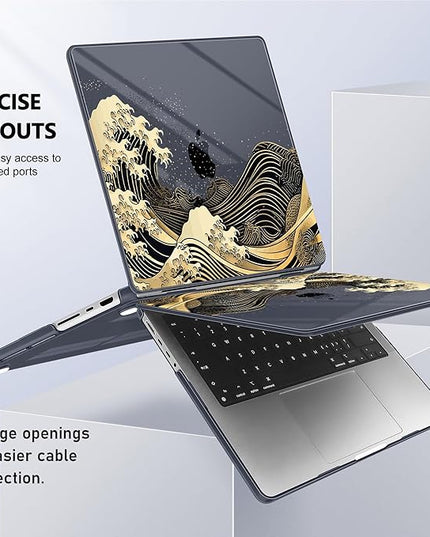 May Chen Case for MacBook Pro 14 inch, Models A2442 A2779 A2918 A2992 A3401 A3185 A3112 A3434, M1 M2 M3 M4 M5 Chip (2021-2025 Release), Plastic Hard Shell Case with Keyboard Cover, Black Sea Wave