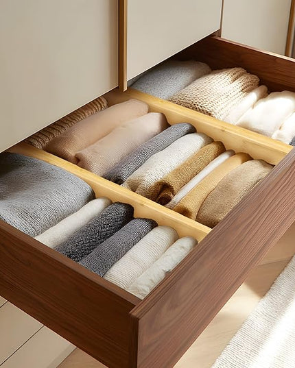 VaeFae 3 Pack Bamboo Drawer Dividers, 4" High Adjustable 16.6" - 21.8" Clothes Drawer Organizers, Expandable Separators for Bedroom/Bathroom/Kitchen/Office Storage