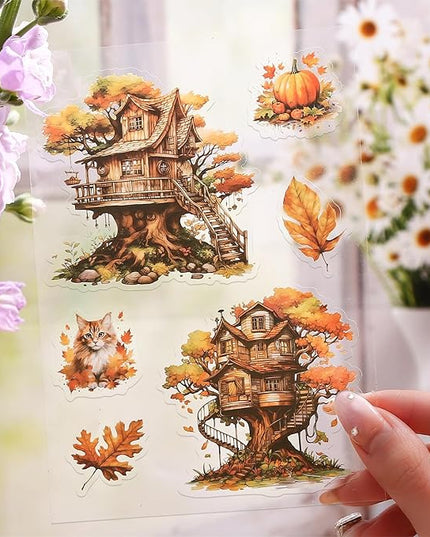 Knaid Scenery Sticker Set (490+ Pieces, 80 Sheets) 4 Pack Sticker Books Blooming Windows, Garden Houses, Enchanted Forest, Garden Fences Journaling Stickers for Scrapbook Bullet Junk Journals Planner
