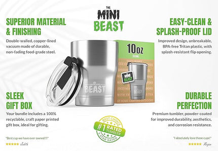Beast 10 oz Tumbler Stainless Steel Vacuum Insulated Coffee Ice Cup Double Wall Travel Flask (Steel)