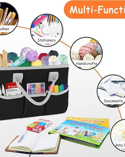 ZKOO Art Supply Storage Organizer Caddy, Craft Tote Bags With Pockets for Scrapbook Organization and Storage Supplies, Portable Office Organizer (Black, Small)