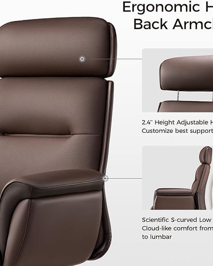 EUREKA ERGONOMIC Royal Ergonomic Office Chair Executive Desk Chair, Microfiber Leather High Back Executive Chair Comfy Ergonomic 360° Swivel with Lumbar for Home Workshop- Brown