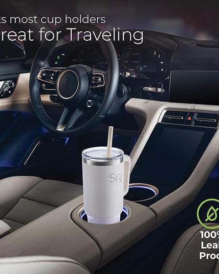 SIPX™ 30 oz Insulated Tumbler with Handle & Straw – Vacuum Insulated Stainless Steel, Leakproof, Cupholder Friendly – Perfect for Iced Coffee, Water & Travel – White