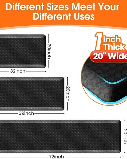 StepRite 1” Thick Kitchen Mats for Floor, Anti Fatigue Kitchen Rugs, Non-Slip,Heavy Duty Waterproof Kitchen Rug, Standing Desk Mat, Gifts for Friends, Family, Home, Kitchen, Office(39" x 20",Black)