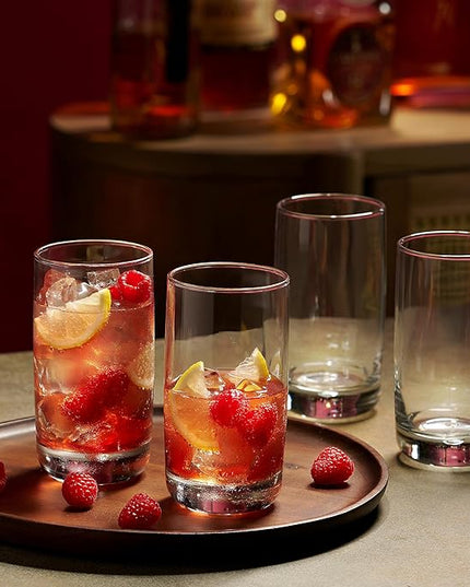 Set of 4 Highball Glasses 16 Oz Collins Cocktail Drinking Glass Cups, Bubble Base Glassware for Water, Juice, Cocktails, Beer Pint Glasses, Modern Basic Tumblers.