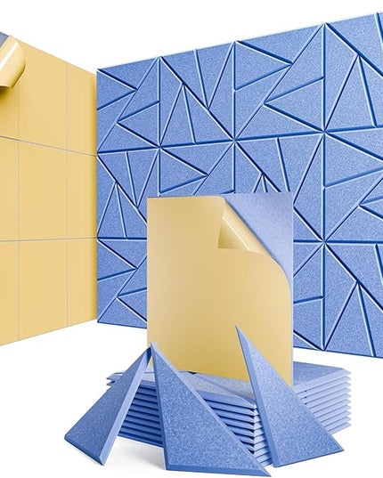 12 Pack Acoustic Panels with Self-Adhesive, 12"X 12"X 0.4"Sound Proof Foam Panels, Sound Panels High Density, Soundproof Wall Panels for Home Studio Office Light Blue