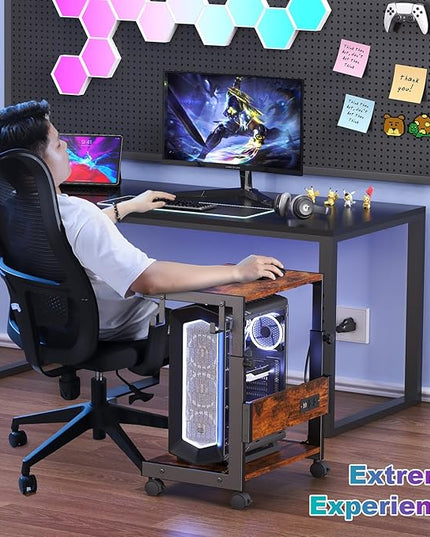 Computer Tower Stand with Charge Station and USB Charging Port - Height Adjustable PC Tower Stand, Under Desk CPU Holder Cart with Locking Caster Wheels for Fits Most PC