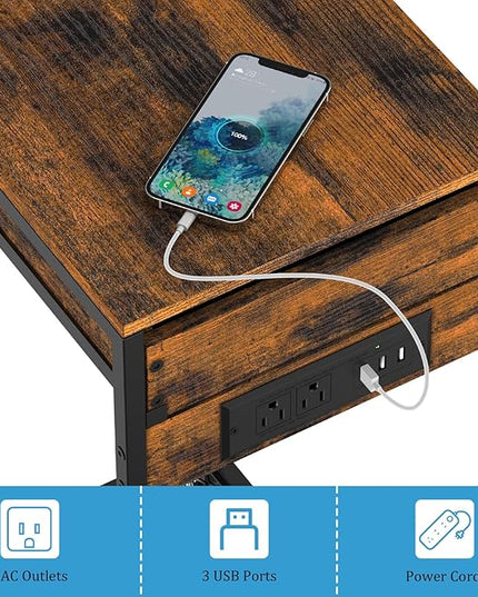 SEHERTIWY 2 Tier Computer Tower Stand, Adjustable Printer Stand with Charge Station and USB Charging Port, PC Tower Stand CPU Holder Cart with Wheels for Home Office Fax, Brown