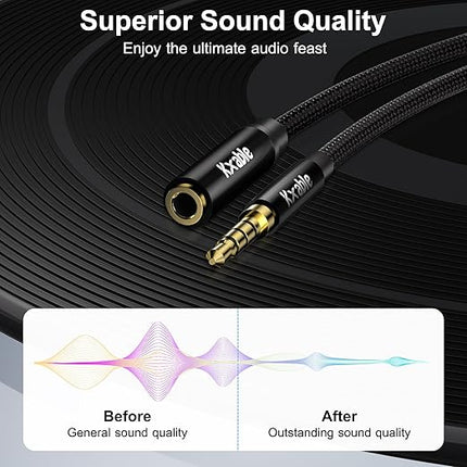 Kxable 3.5mm Headphone Extension Cable 20FT, 4 Pole TRRS 1/8 inch Male to Female Stereo Audio Cord, Nylon Braided, Microphone Compatible, for Headphone, iPad, Smartphone, Media Players, Tablet- Slim