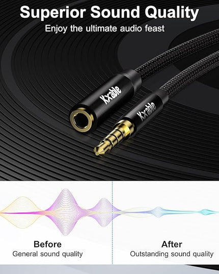 Kxable 3.5mm Headphone Extension Cable 25FT, 4 Pole TRRS 1/8 inch Male to Female Stereo Audio Cord, Nylon Braided, Microphone Compatible, for Headphone, iPad, Smartphone, Media Players, Tablet- Slim