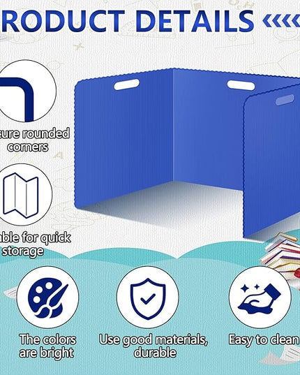 24 Pcs Desk Dividers for Students Classroom Plastic Privacy Folders Blue Test Dividers for Students Desks Trifold Privacy Panel Partitions for School Teacher Supplies(24pcs Blue)