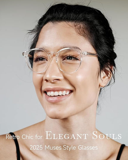 Icesor Round Blue Light Blocking Glasses Lightweight Chic Frame Anti Eye Strain Protection Computer Gaming for Women and Men