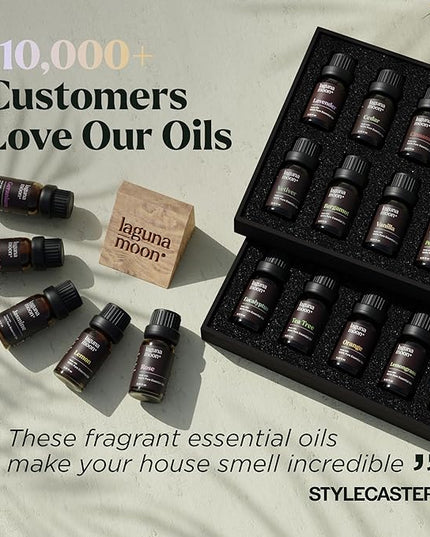 Lagunamoon Essential Oils Set, Top 20 Gift Set Oils for Diffusers, Humidifiers, Aromatherapy, Candle Making Scents, Cars & Home Products, Peppermint, Tea Tree, Lavender, Eucalyptus, Lemongrass (10mL)