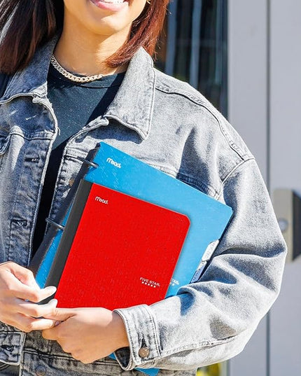 Five Star Composition Book + Study App, 4 Pack, Wide Ruled Paper, 7-1/2" x 9-3/4", 80 Sheets, Forest Green, Tidewater Blue, Fire Red and Harvest Yellow (950033B-ECM)