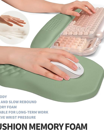 2-in-1 Ergonomic Set, Wave Keyboard Wrist Rest and Massage Slope Mouse Pad Wrist Support, Rebound Memory Foam for Relieve Carpal Tunnel Syndrome and Wrist Pain (Olive Green)