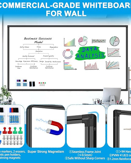 H-Qprobd 96"x48" White Board for Wall Commercial-Grade Large Magnetic Dry Erase Board with with All Kits, 4'x8' Presentation Whiteboard for Office, Gov't, Classroom & Conference Rooms, Home