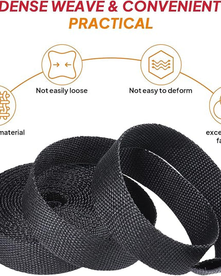 Black 2:1 Ratio Automotive Heat Shrink Braided Sleeving,Wear-Resistant Flat Woven Shrinkable Sleeve Fabric Car Cable Wires Hoses Protection (1/4"-26ft)