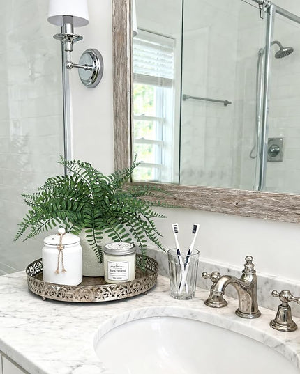 Coferset Small Fake Plant 12.5" Fern Potted Artificial Plants for Shelf Home Bathroom Office Decor(Gray Pot)