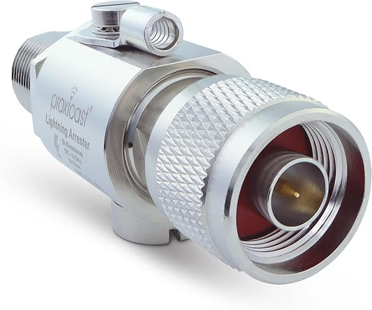 Proxicast Coaxial Lightning Arrester for 0 to 6 GHz (N-Male/N-Female) - Pro-Grade 230V Antenna Lightning Protector for 4G, LTE, 5G, Wi-Fi, 900MHz, Helium, LoRa and Other Outside Antennas (ANT-212-002)