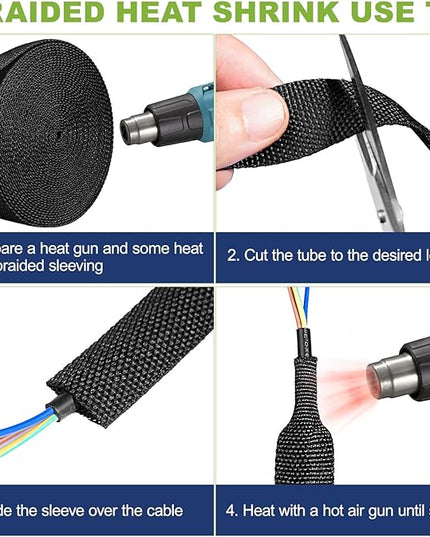 2:1 Heat Shrink Wire Loom Braided Cable Sleeves,Heat Resistant Fabric Woven Shrink Tubing Wiring Harness for Protection Automotive,Harness Cable,Cable Management (1/2"-25ft)